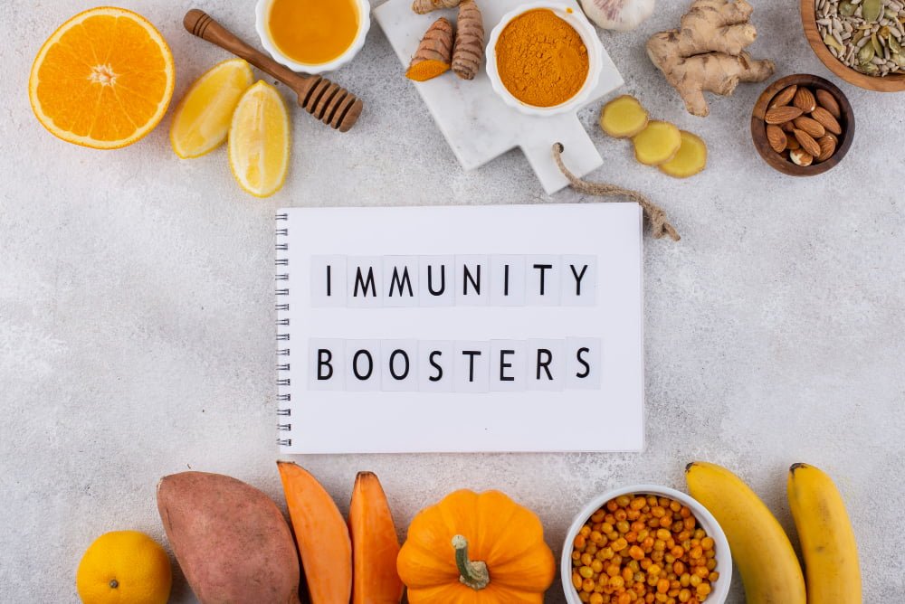 top view immunity boosting food healthy lifestyle